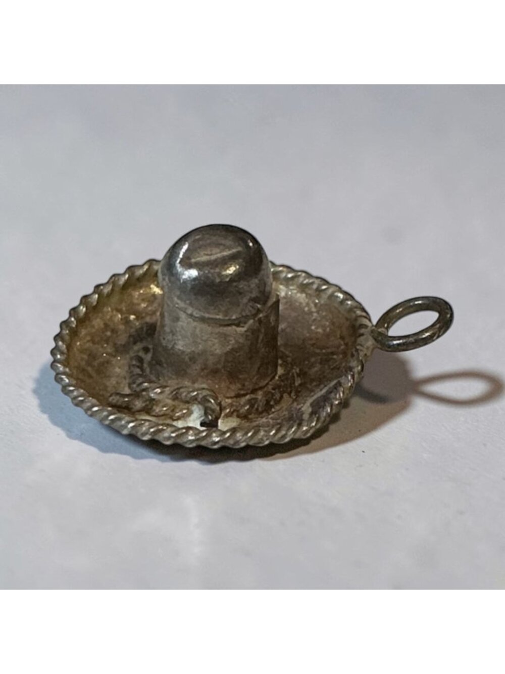 Mini Sterling Silver Mexico Sombrero Hat Pendant Charm .5x.5 Inches Vintage Coll